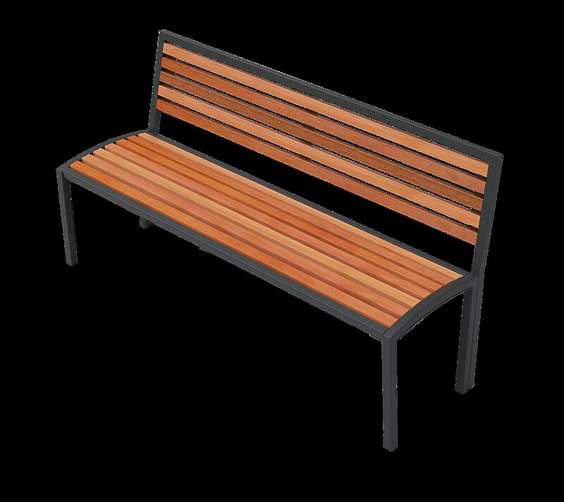 Sitzbank CAMILLA mit Hartholzbelattung, mit Rückenlehne, Stahlteile in RAL 7016 anthrazitgrau