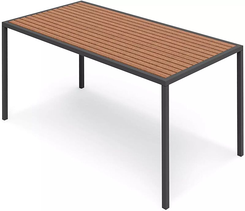 Tisch CAMILLA mit Hartholzbelattung, Stahlteile in RAL 7016 anthrazitgrau