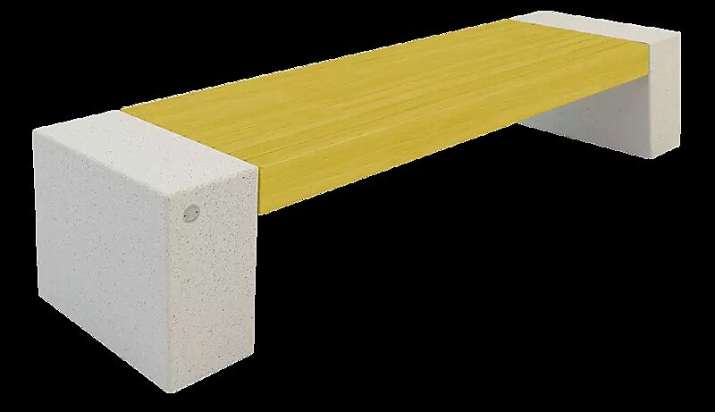 Sitzbank ERACLEA GRES ohne Rückenlehne, aus Beton, in Granitoptik weiß, mit Kieferholz-Auflage