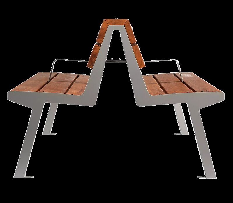 Sitzbank NOALE mit Rücken- und Armlehne, doppelseitig, mit Hartholzbelattung, Stahlteile in RAL 9007 graualuminium