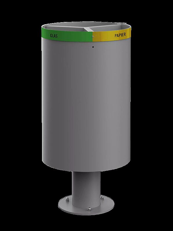 Abfallbehälter CARROARMATO, 3 Innenbehälter, Beschriftung nach Auswahl, in RAL 9007 graualuminium