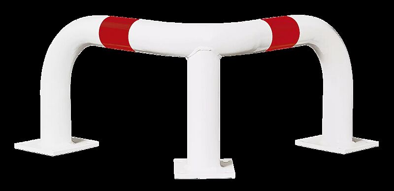 Rammschutzwinkel KEURU zum Aufdübeln, Höhe 350 mm, weiß kunststoffbeschichtet mit roten Signalstreifen