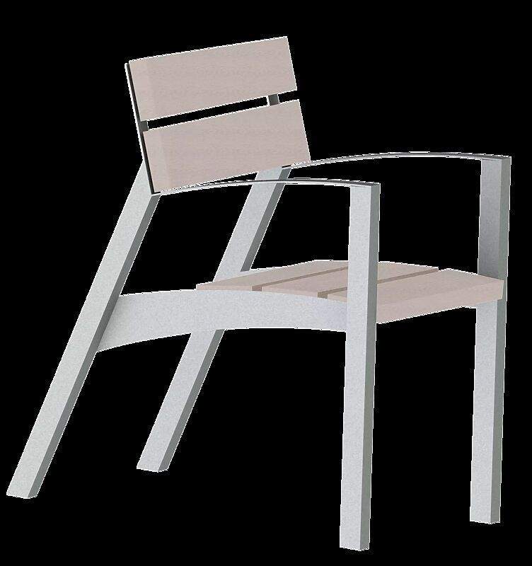 Sitz VERA mit Rückenlehne und Armlehnen, mit Resysta®-Belattung, lasiert in natur, Stahlteile in RAL 9007 graualuminium