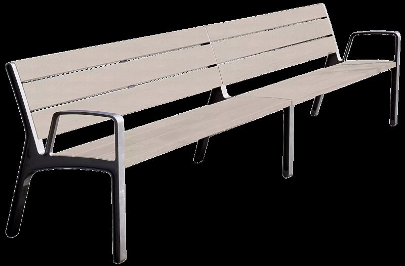 Doppelsitzbank MIELA mit Rückenlehne und Armlehnen, mit Resysta®-Belattung, lasiert in natur