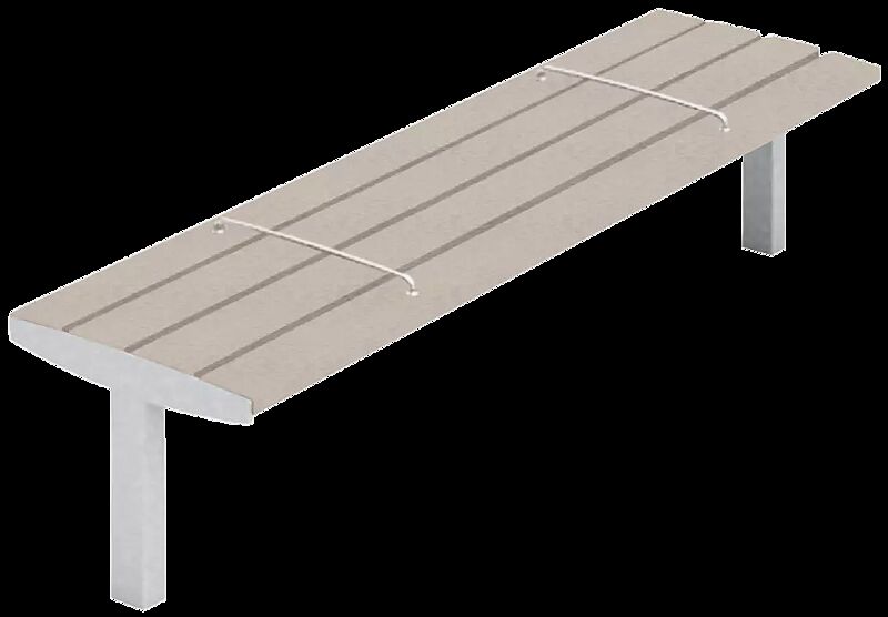 Sitzbank VERA SOLO bestehend aus Einzelelementen, gerade, modular erweiterbar, Sitzfläche mit Resysta®-Belattung, lasiert in natur, Sitzauflage mit Edelstahlstreben unterteilt, Stahlteile in RAL 9006 weißaluminium
