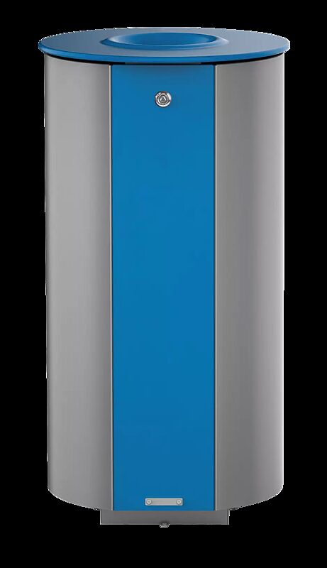 Abfallbehälter MIANE mit Ascher, Stahlteile in RAL 5010 enzianblau und RAL 9007 graualuminium