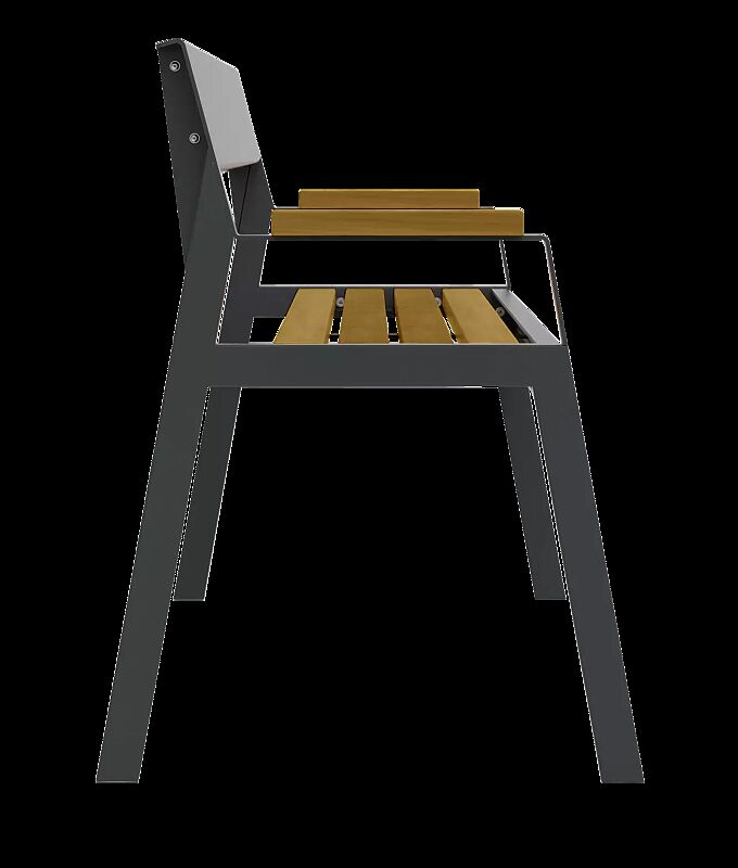 Seniorenbank CASTEO mit thermisch modifizierter Kiefernholzbelattung, Stahlteile in RAL 7012 basaltgrau