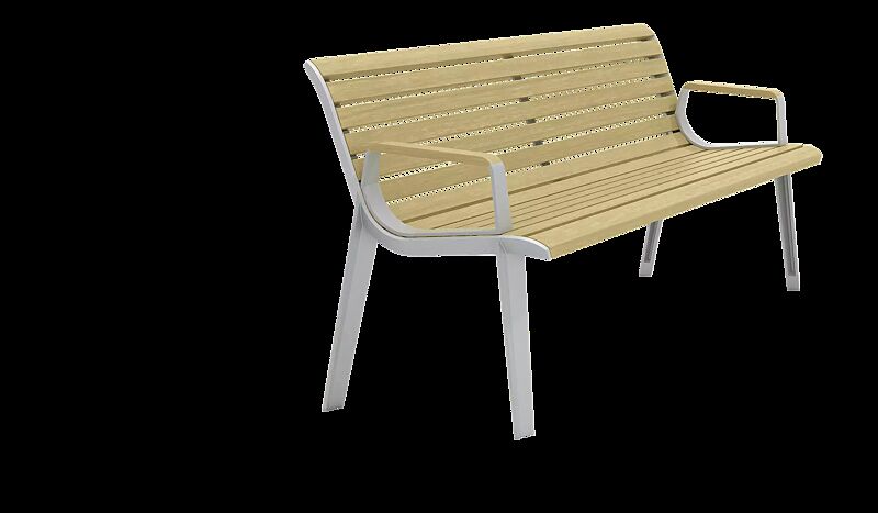 Sitzbank EMAU mit Rückenlehne und Armlehnen, mit Robinienholzbelattung
