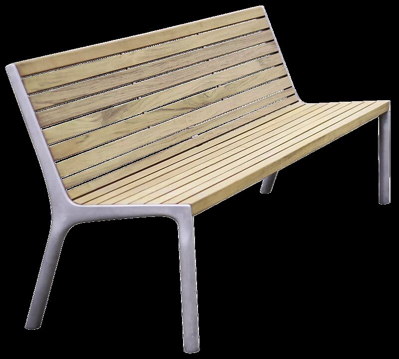 Sitzbank VLTAU mit Rückenlehne, mit Robinienholzbelattung, Stahlteile in RAL 9006 weißaluminium