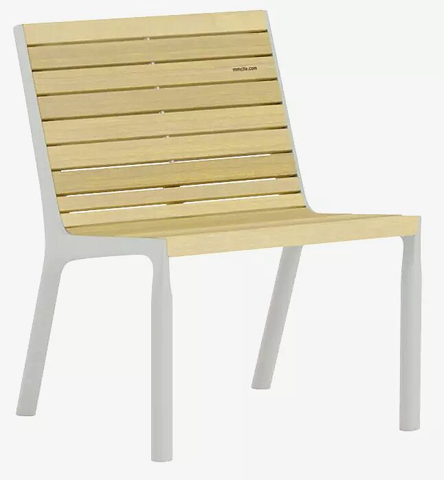 Sitz VLTAU mit Rückenlehne, mit Robinienholzbelattung, Stahlteile in RAL 9006 weißaluminium