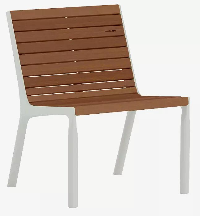 Sitz VLTAU mit Rückenlehne, mit Jatobaholzbelattung, Stahlteile in RAL 9006 weißaluminium