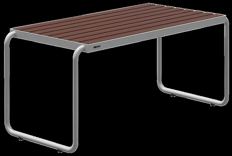 Tisch STACK mit Jatobaholzbelattung, Stahlteile in RAL 7035 lichtgrau