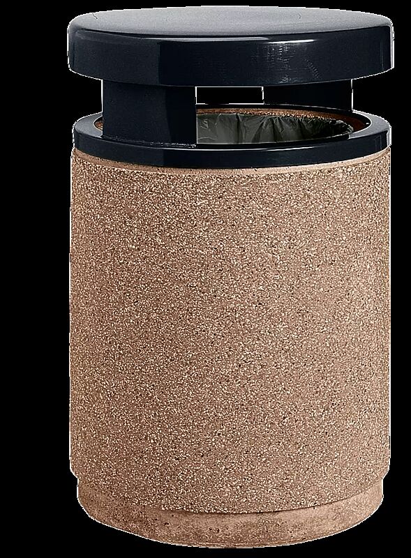 Abfallbehälter GARDA - C, Beton mit transparenter Beschichtung in teracotta - 5/A, Schutzdach in RAL 9005 tiefschwarz