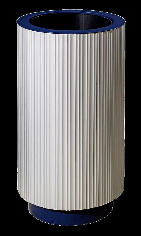 Abfallbehälter QUINBIN, rund, Korpus: Aluminiumprofile in RAL 9006 weißaluminium, Stahlteile in RAL 5002 ultramarinblau