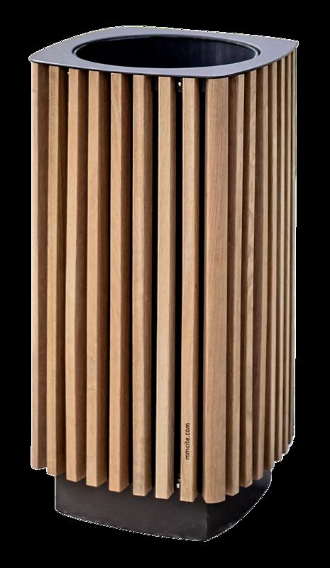 Abfallbehälter QUINBIN, quadratisch abgerundet, Korpus: Jatobaholzbelattung, Stahlteile in RAL 7016 anthrazitgrau