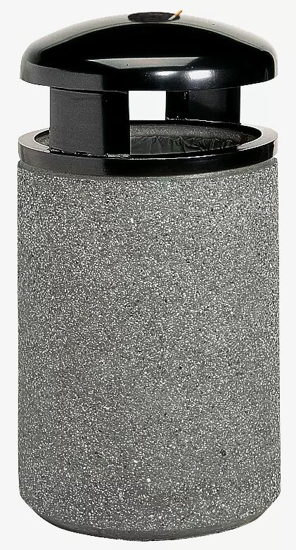 Abfallbehälter GARDA - H mit Ascher, Beton mit transparenter Beschichtung in sand - 4/A, Schutzdach in RAL 7021 schwarzgrau