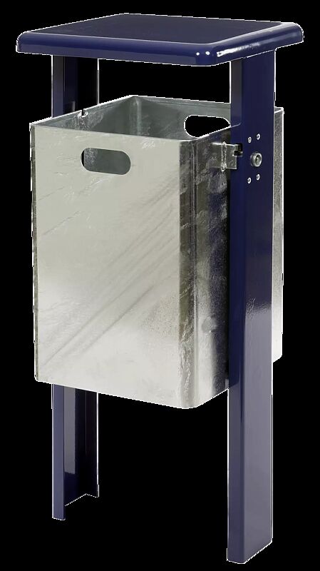 Abfallbehälter ASHINGTON, ohne Ascher, zum Einbetonieren, Schutzdach und Ständer in RAL 5013 kobaltblau, Behälter feuerverzinkt