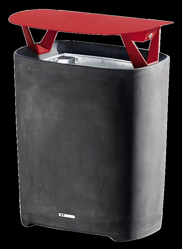 Abfallbehälter BETTER mit Schutzdach, Behälter in dunkelgrau, Schutzdach in RAL 3020 verkehrsrot