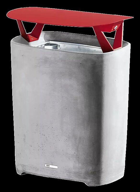 Abfallbehälter BETTER mit Schutzdach, Behälter in hellgrau, Schutzdach in RAL 3020 verkehrsrot
