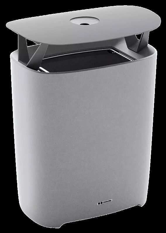 Abfallbehälter BETTER mit Schutzdach und Ascher, Behälter in hellgrau, Schutzdach in RAL 7010 zeltgrau