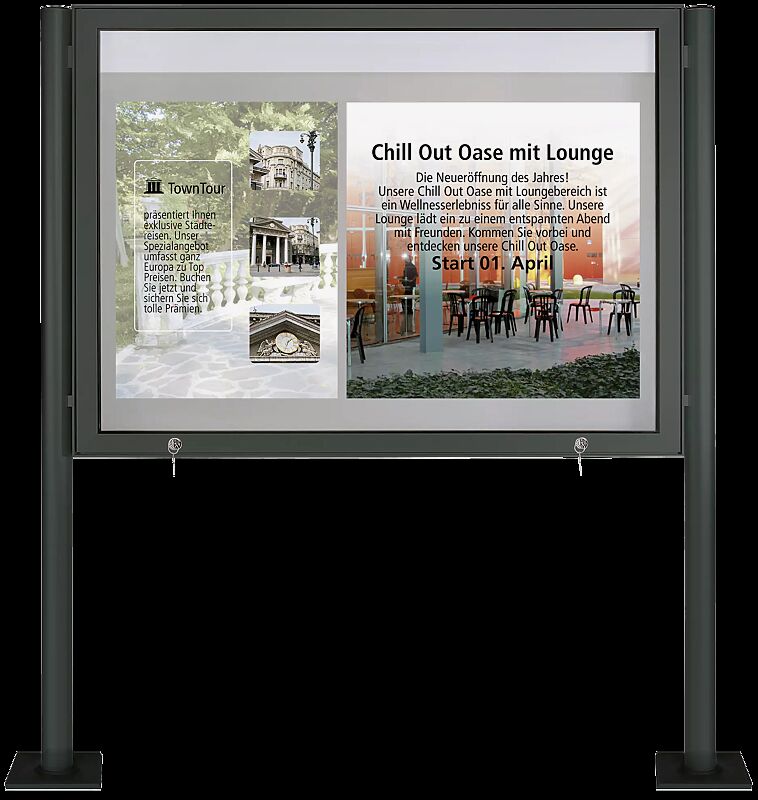 Schaukasten CITY mit Klappflügel, zum Aufdübeln, Alu in RAL 7012 basaltgrau