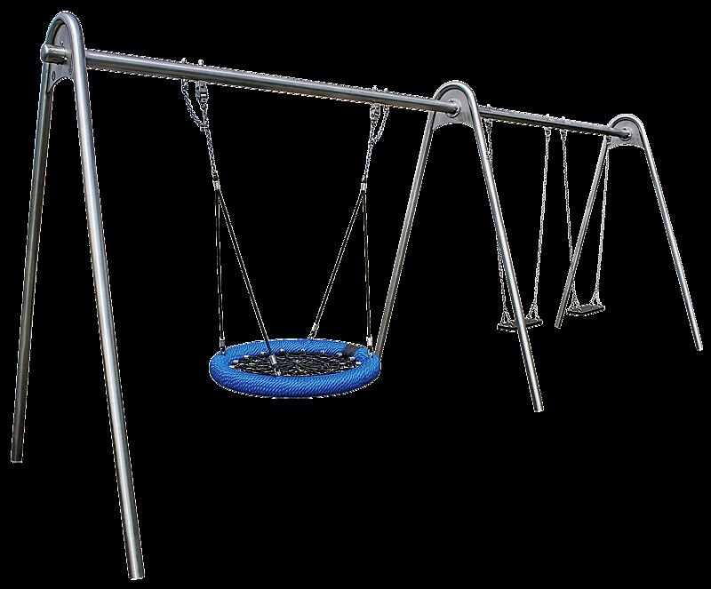 Zweifachschaukel JAQUE mit 2 Standard-Sicherheitsschaukelsitz und 1 Nestschaukel