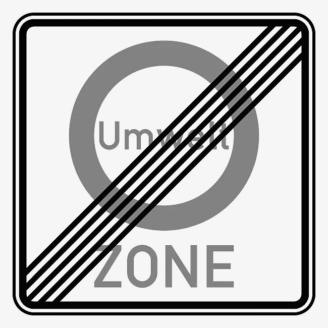 Verkehrszeichen: Ende einer Verkehrsverbotszone zur Verminderung schädlicher Luftverunreinigungen in einer Zone