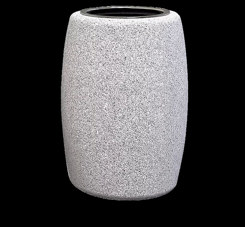 Abfallbehälter PEGASO aus Beton gestockt, in Granitoptik weiß, ohne Schutzdach