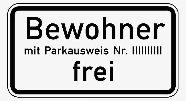 Verkehrszeichen: Bewohner mit ParkausweisNr. … frei
