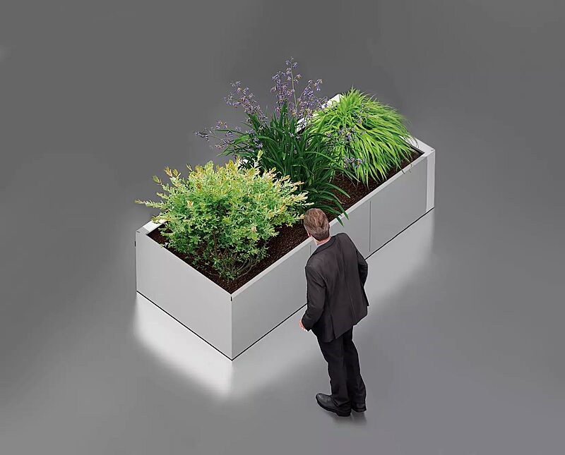 Pflanzbehälter DUO, 1560 Liter, in RAL 9006 weißaluminium und RAL 9010 reinweiß