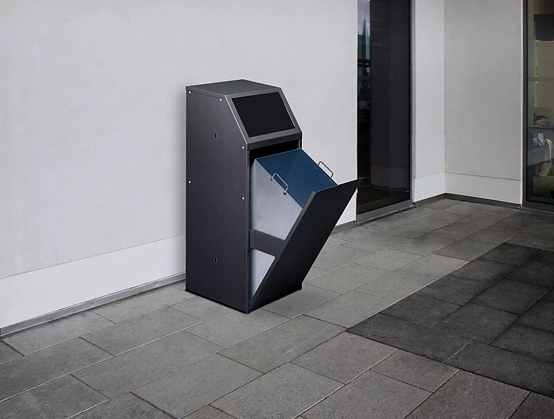 Wertstoffsammler MANCHESTER, 70 Liter, ohne Laufrollen, Einwurfklappe in RAL 7021 schwarzgrau