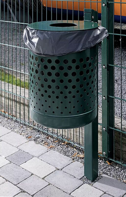 Abfallbehälter KÖLN ohne Ascher, 35 Liter, mit Lochoptik, zum Einbetonieren, in RAL 6005 moosgrün
