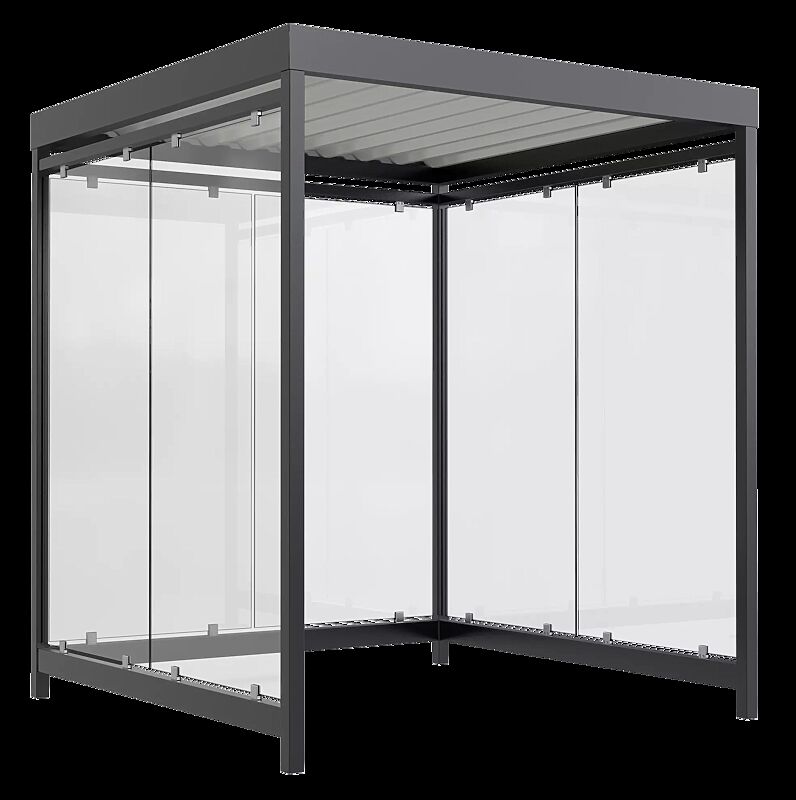 Raucherunterstand AQUILA, Dachbreite x Dachtiefe 2165 mm x 2165 mm, zum Aufdübeln bei -200 mm, mit Rück- / Seitenwänden, Stahlkonstruktion in RAL 7016 anthrazitgrau