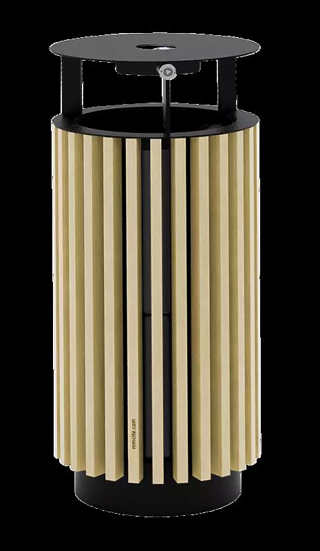 Abfallbehälter QUINBIN, rund, mit Schutzdach und Ascher, Korpus: Robinienholzbelattung, Stahlteile in RAL 7016 anthrazitgrau