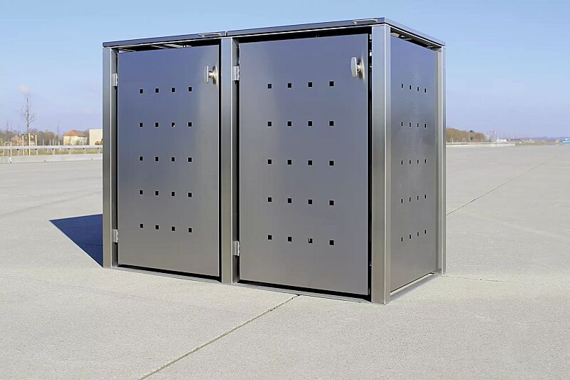 Müllbehälter-Doppelschrank CHEYENNE, mit Klappdach, komplett aus Edelstahl