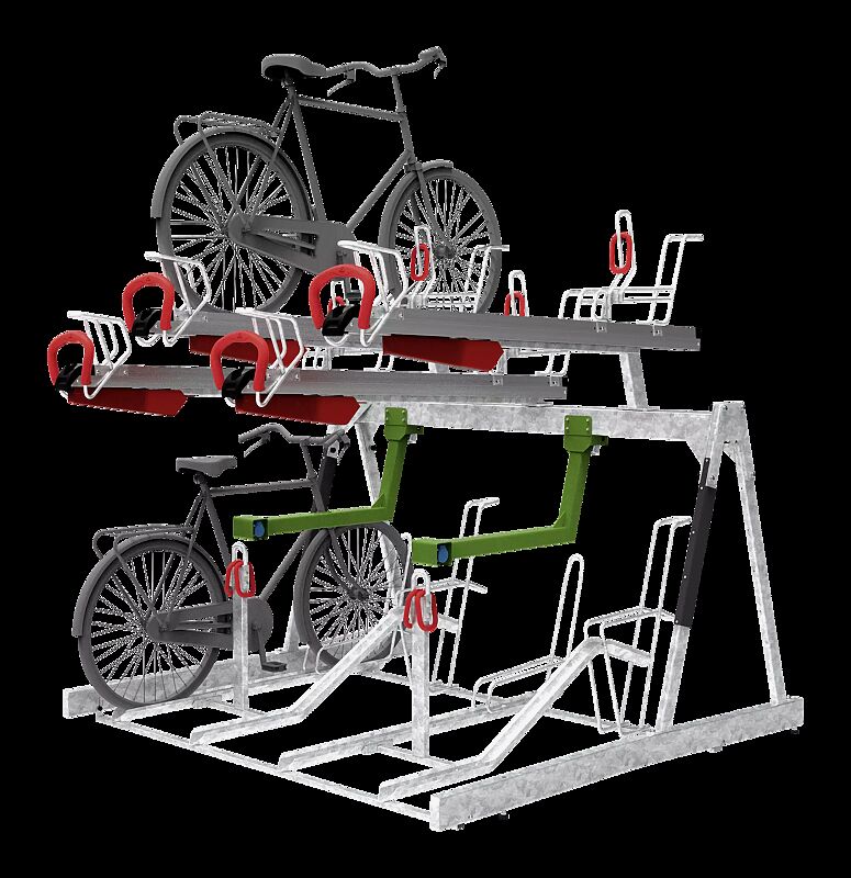 Doppelstock-Fahrradparksystem EASYLIFT 500 D-E mit Lademöglichkeit für E-Bikes, 8 Stellplätze