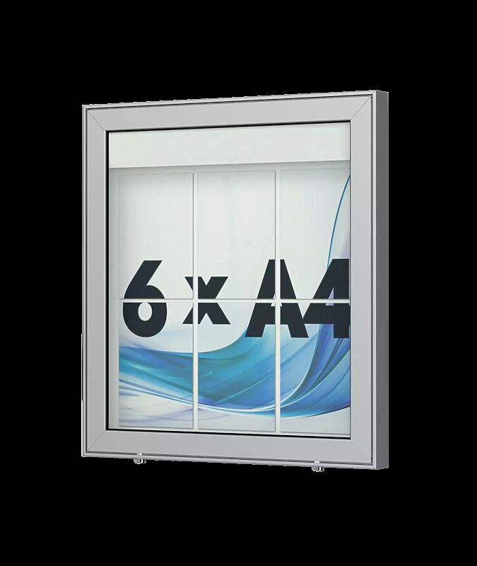 Schaukasten LIMOGES zur Wandbefestigung, für 6 x DIN A4, Alu silber