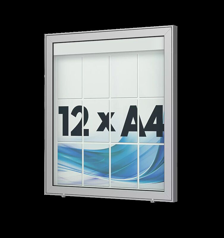 Schaukasten LIMOGES zur Wandbefestigung, für 12 x DIN A4, Alu silber