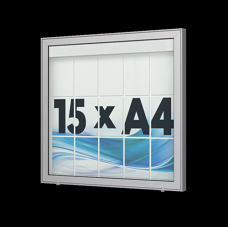 Schaukasten LIMOGES zur Wandbefestigung, für 15 x DIN A4, Alu silber