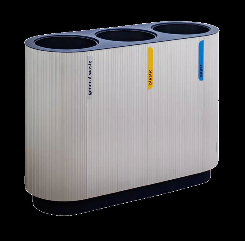 Abfallbehälter QUINBIN TRIO ohne Schutzdach, Korpus: Aluminiumprofile in RAL 7035 lichtgrau, Stahlteile in RAL 7016 anthrazitgrau