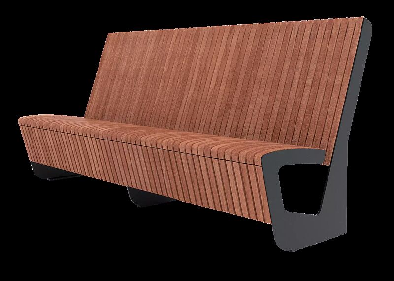 Sitzbank LANDSCAPE COMPACT mit Rückenlehne, mit Jatobaholzbelattung, Stahlteile in RAL 7043 verkehrsgrau
