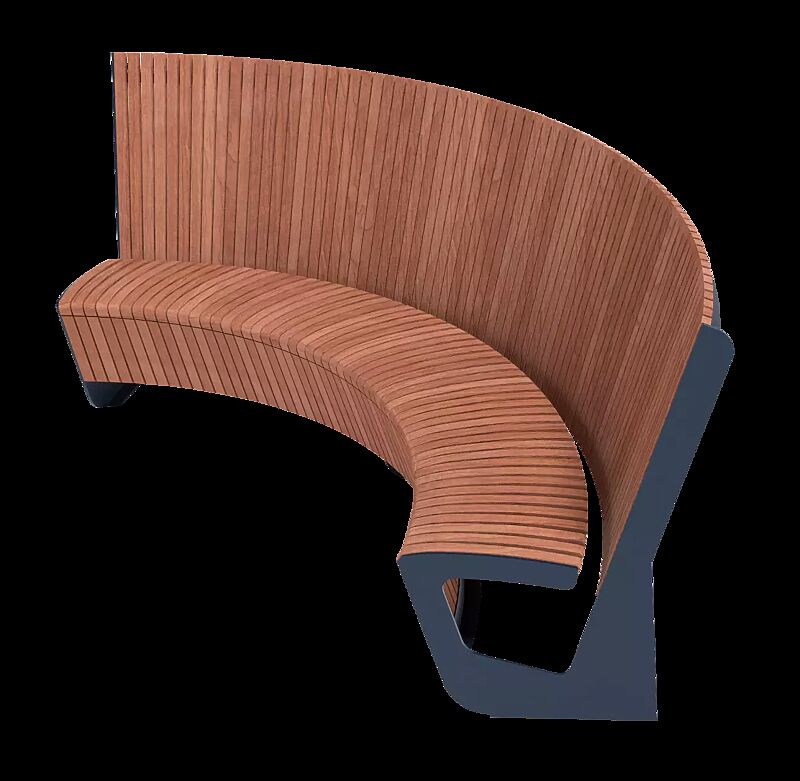 Sitzbank LANDSCAPE COMPACT mit Rückenlehne, gebogen, Bankform Innenradius, mit Jatobaholzbelattung, Stahlteile in RAL 7043 verkehrsgrau