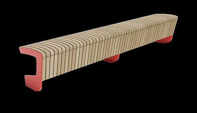 Sitzbank LANDSCAPE COMPACT ohne Rückenlehne, einseitig, mit Robinienholzbelattung, Stahlteile in RAL 3016 korallenrot