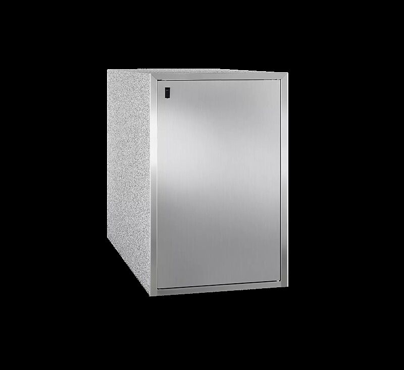 Fahrradgarage ARLINGTON, vorgerüstet für Zylinderschloss, Korpus Sichtbeton gewaschen, perlgrau, Türblatt aus Edelstahl