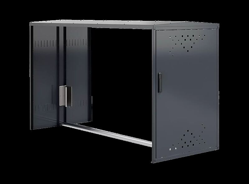 Fahrradgarage LEXINGTON NEW, Anbaueinheit mit Giebeldach, ohne Seitenteile, mit Profilhalbzylinderschloss, Türanschlag DIN rechts, Stahlkonstruktion in RAL 7016 anthrazitgrau