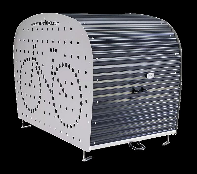 Fahrradgarage VELO-BOXX®-Professional für 2 Stellplätze, Klappflügeltür aus Wellblech in RAL 7016 anthrazitgrau, Seitenwände in RAL 7004 signalgrau