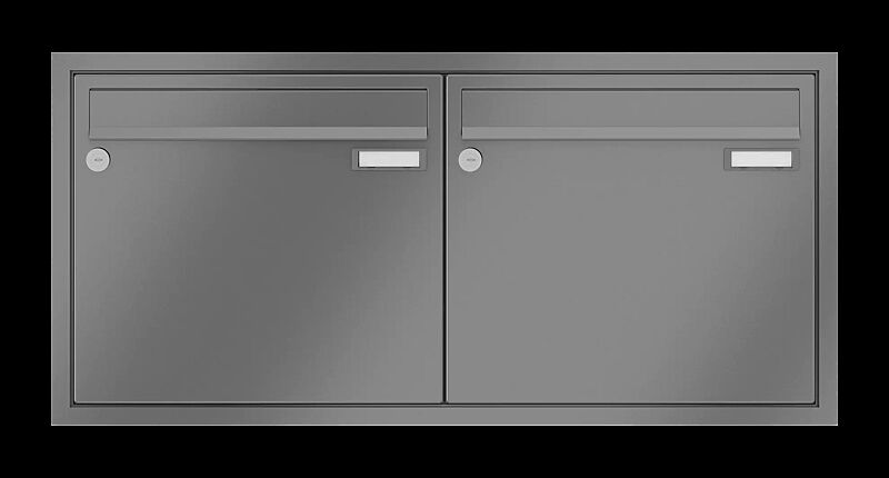 Briefkastenanlage RAGUSA mit 2 Briefkästen, Unterputzanlage, ohne Sprech- und Klingelfach, Stahlteile in RAL 9007 graualuminium