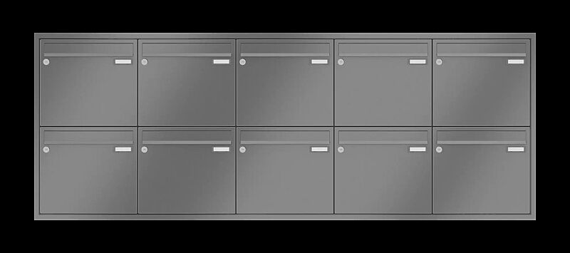 Briefkastenanlage RAGUSA mit 10 Briefkästen, Unterputzanlage, ohne Sprech- und Klingelfach, Stahlteile in RAL 9007 graualuminium