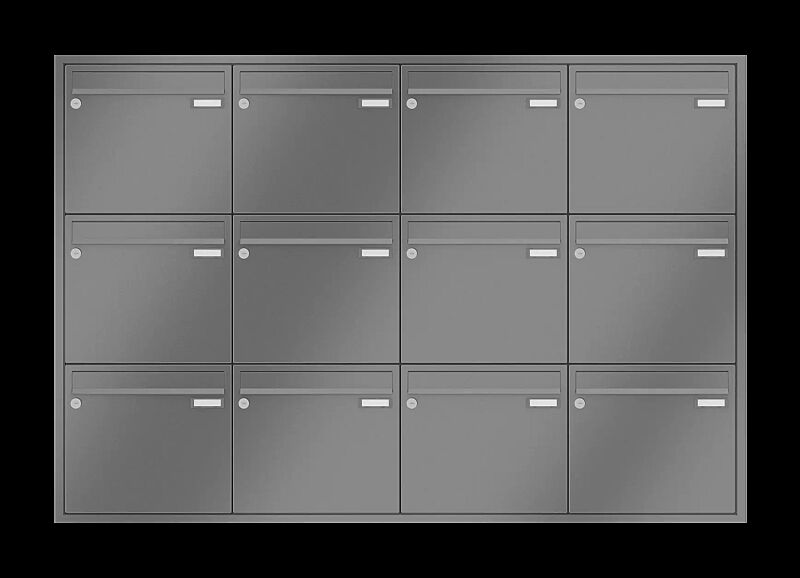 Briefkastenanlage RAGUSA mit 12 Briefkästen, Unterputzanlage, ohne Sprech- und Klingelfach, Stahlteile in RAL 9007 graualuminium