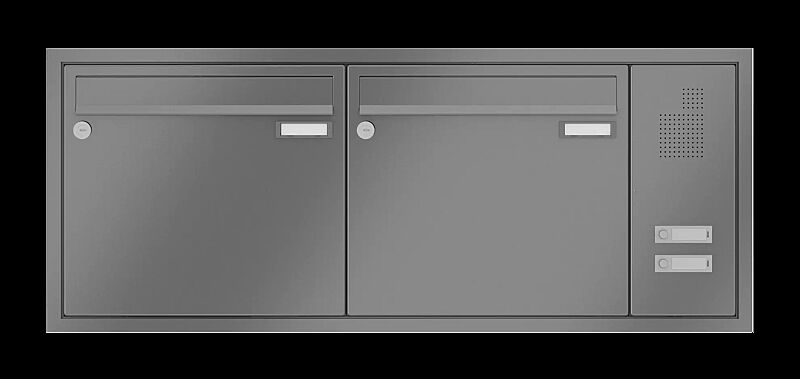 Briefkastenanlage RAGUSA mit 2 Briefkästen, Unterputzanlage, mit Sprech- und Klingelfach, Stahlteile in RAL 9007 graualuminium